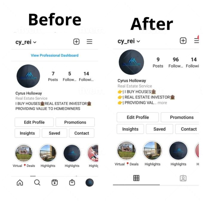 Instagram page revamp before and after